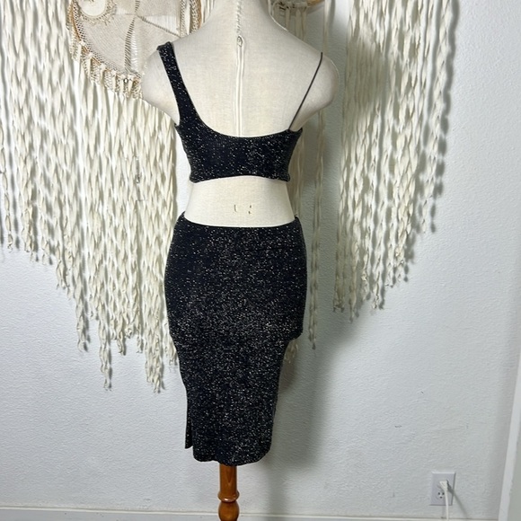 Alix NYC Perry Crop Top and Midi Skirt in Silver Shimmer and Black XS - Picture 4 of 16